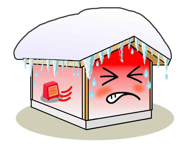 冬に暖房するときは、天井付近の熱を屋外に伝えない屋根断熱が必要です。